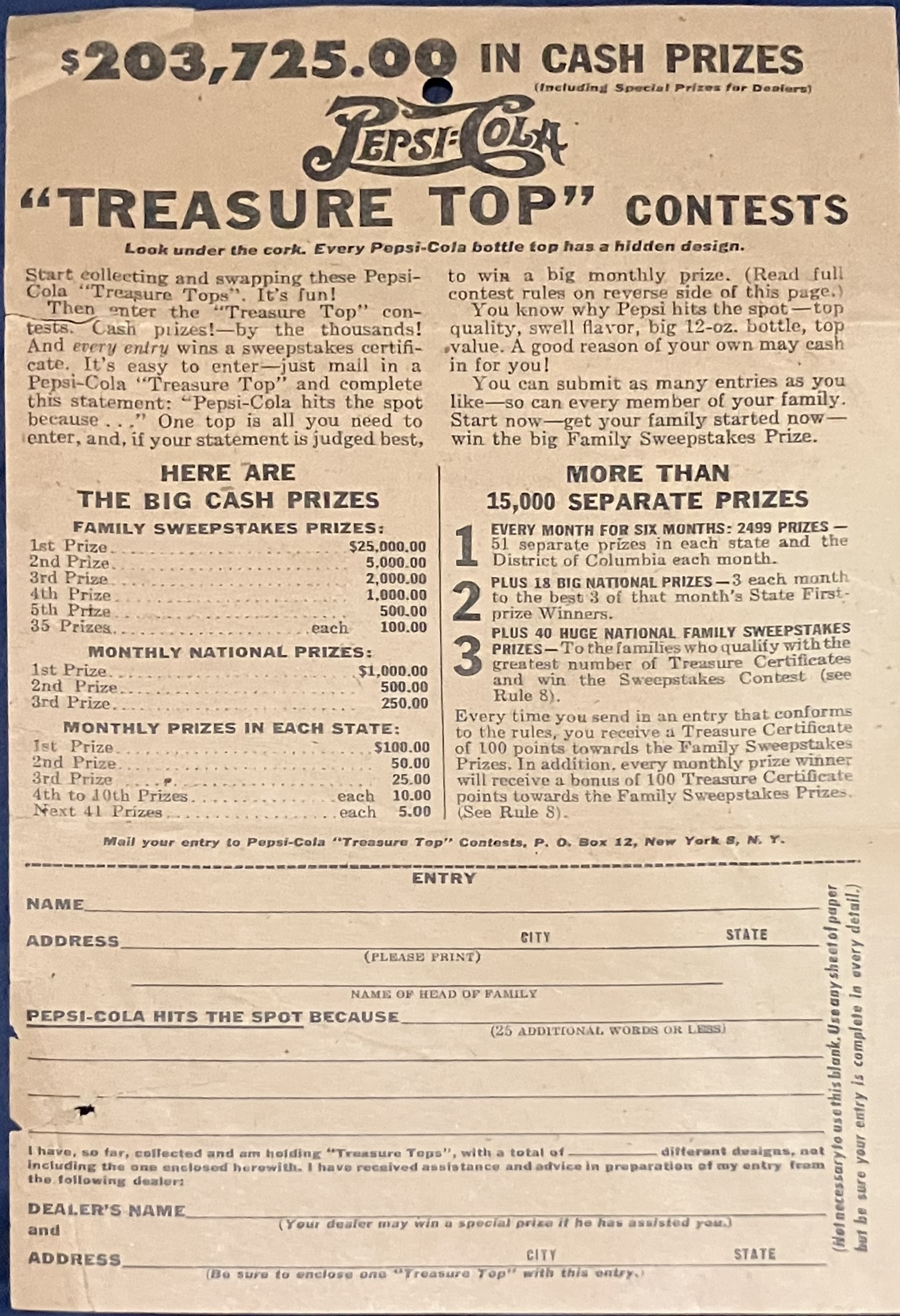 Front of Treasure Top entry blank