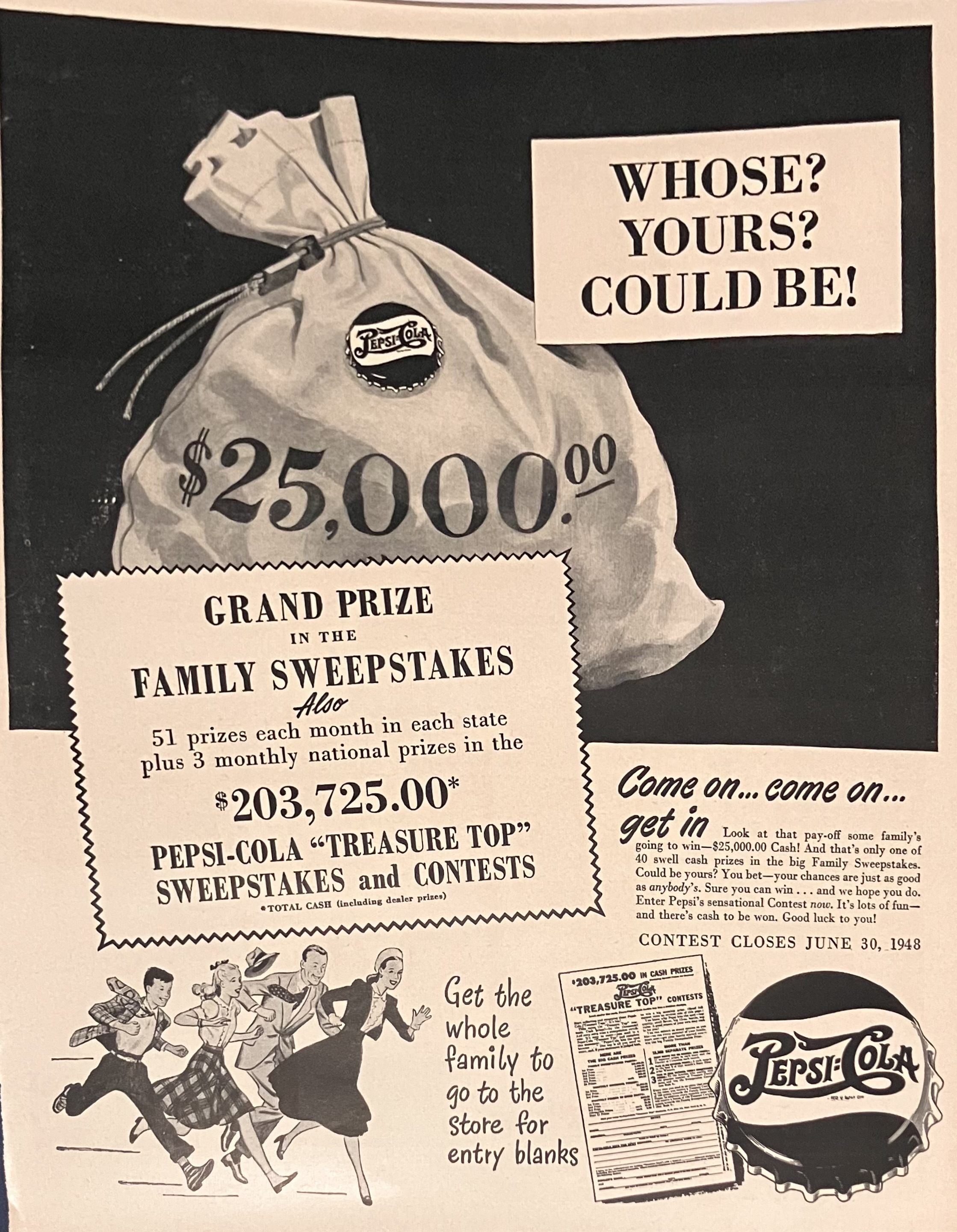 One page print add for Pepsi Treasure Tops contests