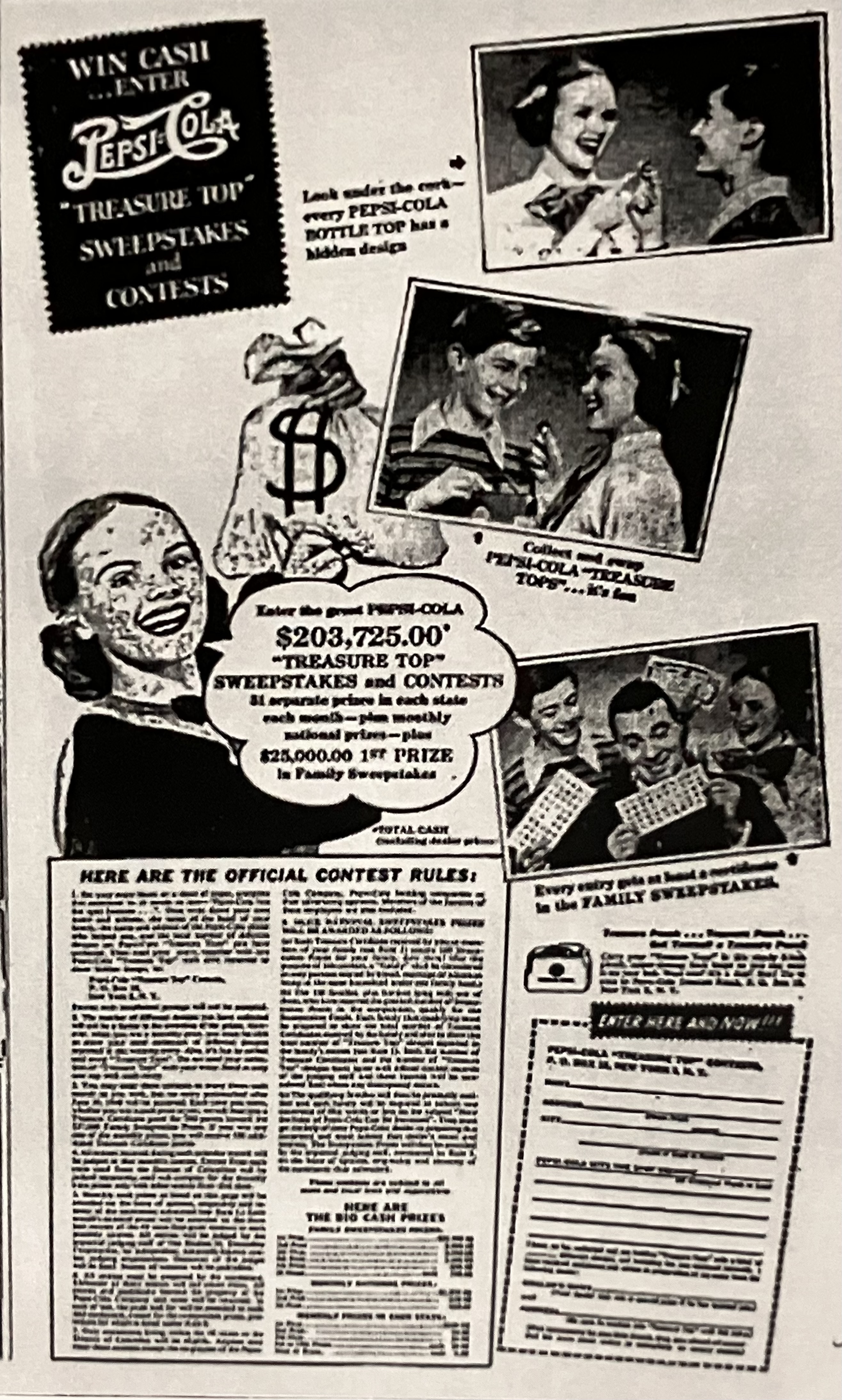 One page print add for Pepsi Treasure Tops contests