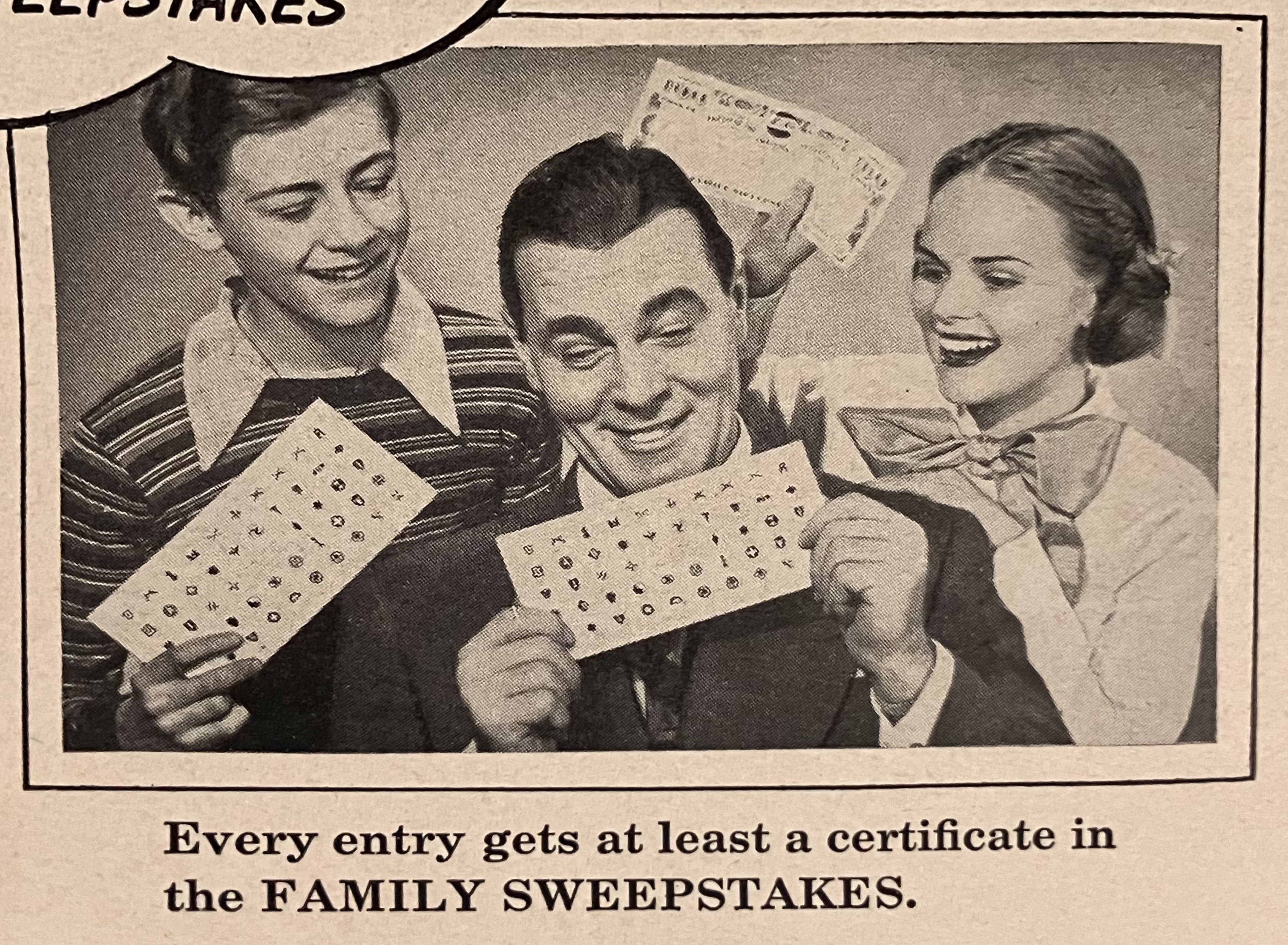 closeup from print ad showing models with certificate backs